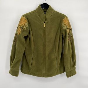 Bob Mackie BOB Size XS Wearable Art Green Fleece Embroidered Zip Front Jacket